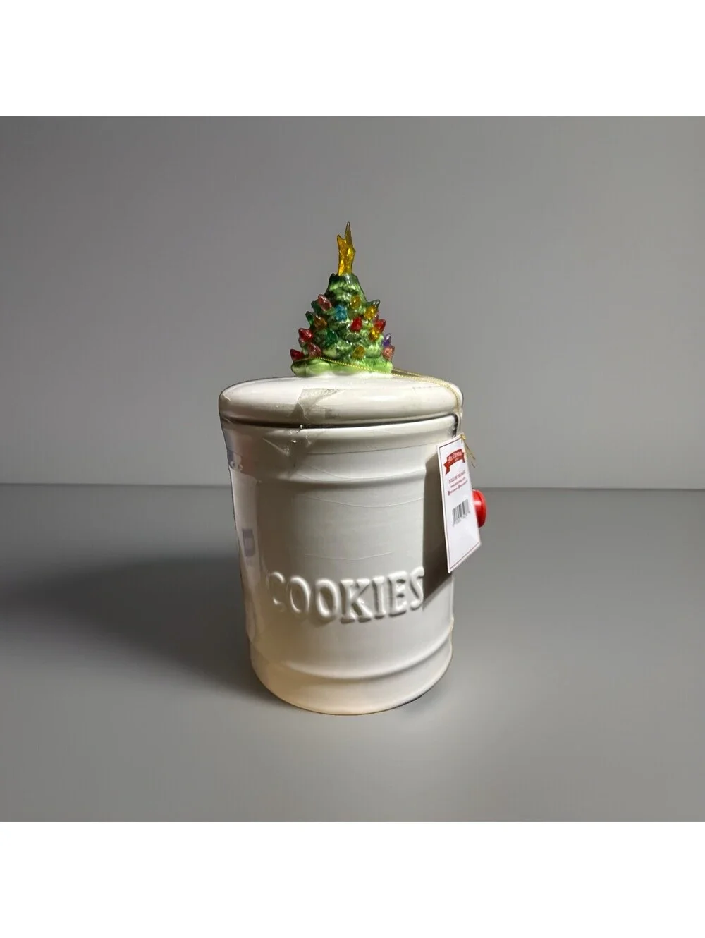 Aldi Merry Moments Mr Christmas LED Lit Tree Ceramic Cookie Jar White 11.75 in